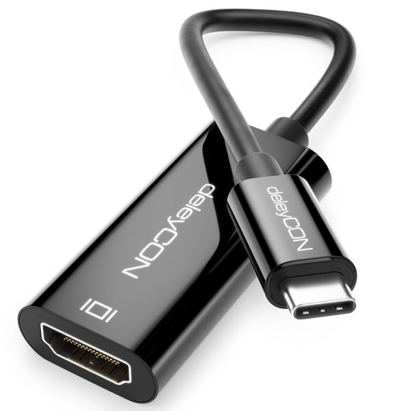 deleyCON 15cm USB-C HDMI Adapter 4K60Hz, 2K165Hz, HDR, TB3/4 für iPhone/MacBook