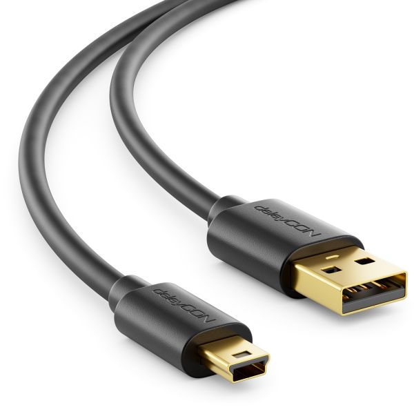 deleyCON 0,5m Mini USB 2.0 Datenkabel - USB A-Stecker zu Mini B-Stecker Schwarz