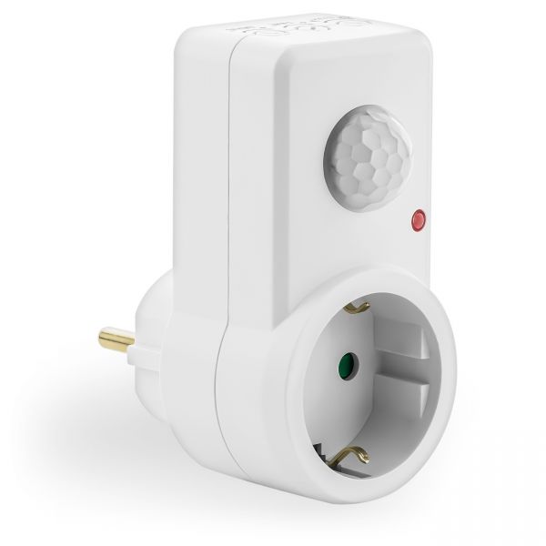 deleyCON Infrarot Steckdosen Bewegungsmelder - IP20 - 120° bis 9m - Weiß