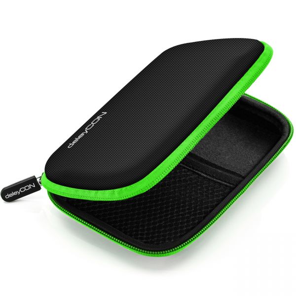 deleyCON Festplattentasche Case für 2,5 Zoll HDD SSD 2 Fächer Schwarz Grün