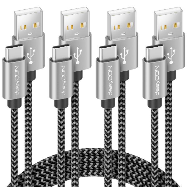 USB-C Kabel Set 4 Stück Nylon Ladekabel Datenkabel USB Typ C Handy Smartphone