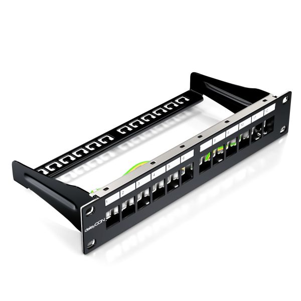 deleyCON 12 Port Patchpanel Modular für Keystone Module 1HE 10 Zoll Schwarz