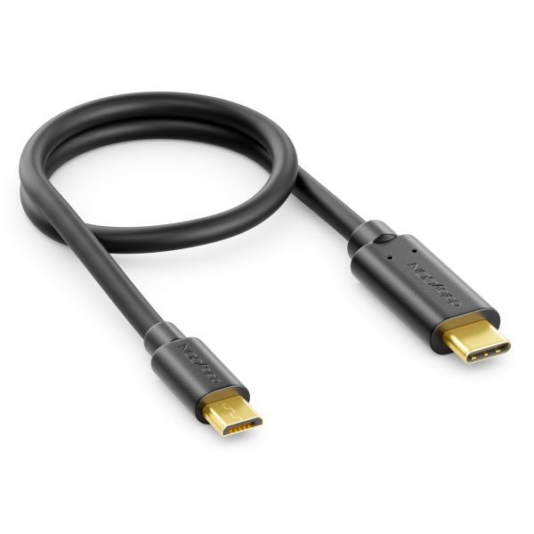 deleyCON 0,30m USB C Kabel Datenkabel Ladekabel USB 2.0 micro USB zu USB-C Handy