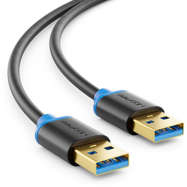 deleyCON 0,5m USB 3.0 Datenkabel 5Gbit/s USB A-Stecker zu USB A-Stecker Schwarz