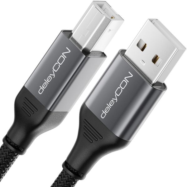 deleyCON 0,5m USB Druckerkabel Scannerkabel USB-A auf USB-B geflochten