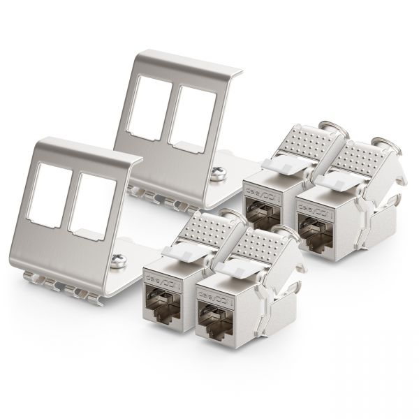 deleyCON 4x CAT6a Keystone &amp; 2x 2-Port Hutschienenadapter Metall STP Schirmung