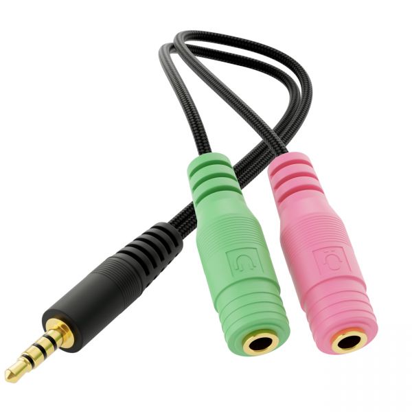 deleyCON Kopfhörer Headset Splitter Audio Klinken Y Adapter Kabel Stereo TRRS