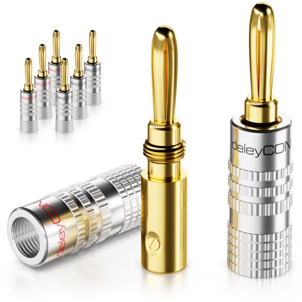 deleyCON 8x Bananenstecker Schraubbar für Lautsprecherkabel von 0,75mm - 4mm
