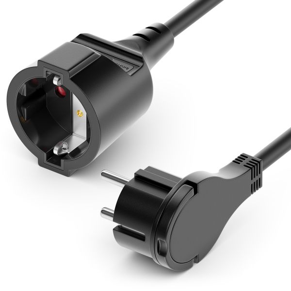 deleyCON 5m Stromkabel Verlängerungskabel Flachstecker Schutzkontakt Schwarz