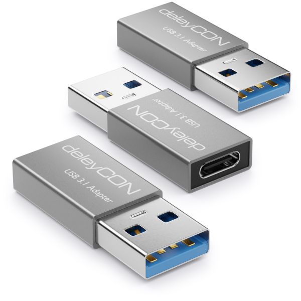 deleyCON 3x USB3.1 Adapter USB A zu USB C-Buchse 5Gbit/s Aluminium Silber