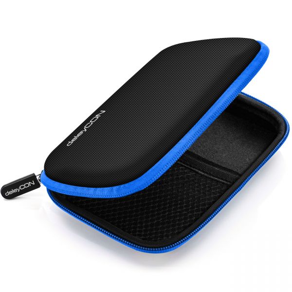 deleyCON Festplattentasche Case für 2,5" Zoll HDD SSD 2 Fächer Schwarz Blau