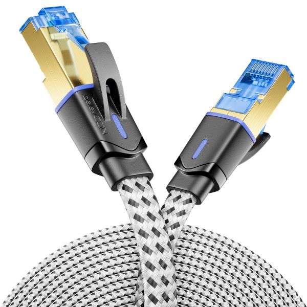 deleyCON 7,5m CAT8 Flach Netzwerkkabel 40 Gbit/s, RJ45, Kupfer, Nylon, Weiß