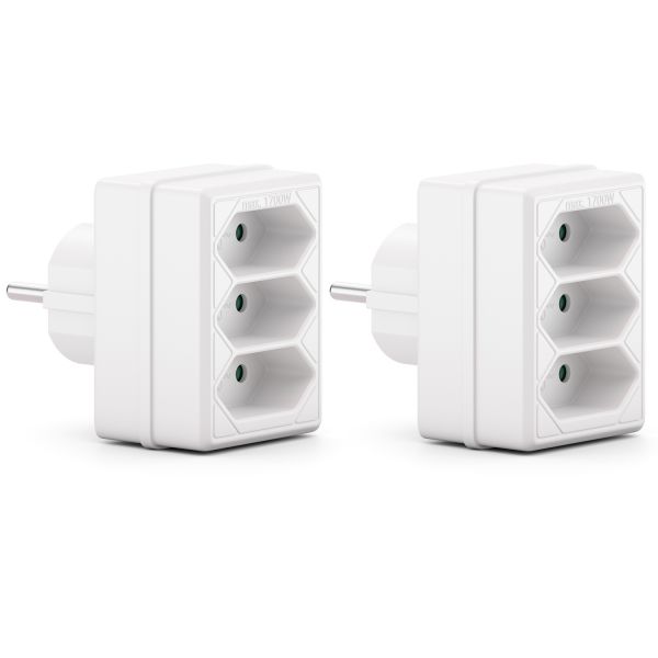 deleyCON 3x Euro-Buchse Steckdosenadapter 2,5A 1700W, 2 Stück - Weiß