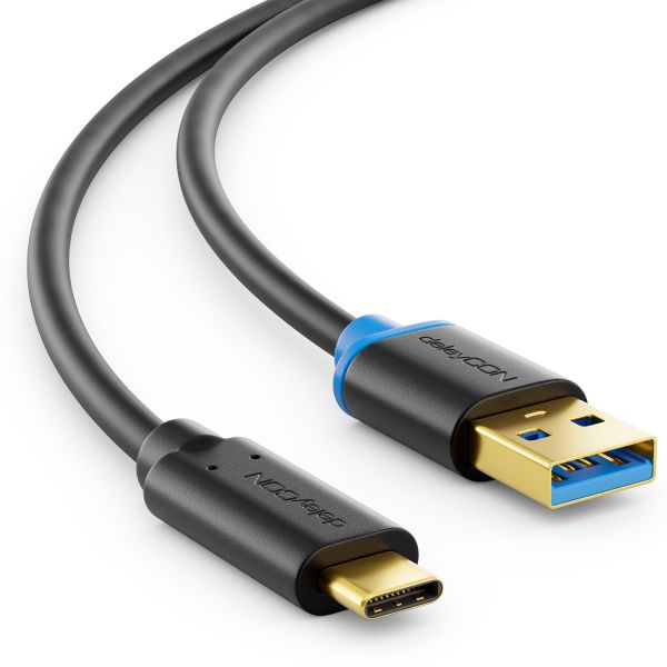 deleyCON 1m USB C Kabel Datenkabel Ladekabel USB 3.0 USB-A zu USB-C Handy Laptop