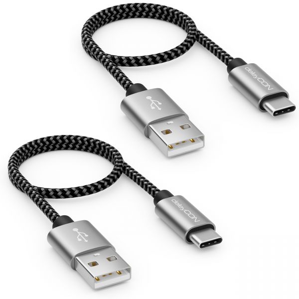 2x 0,30m USB-C Kabel Nylon Ladekabel Datenkabel USB Typ C Handy Smartphone