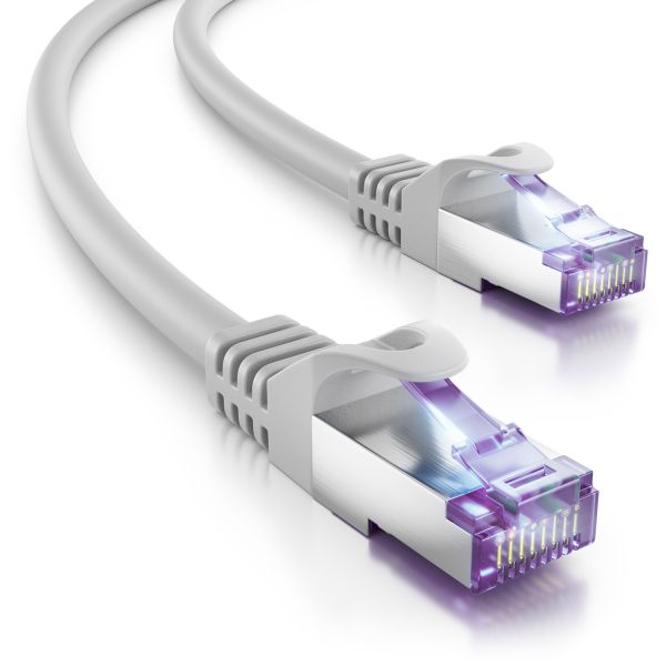 deleyCON 2m RJ45 Patchkabel SFTP PiMF Netzwerkkabel mit CAT7 Rohkabel grau