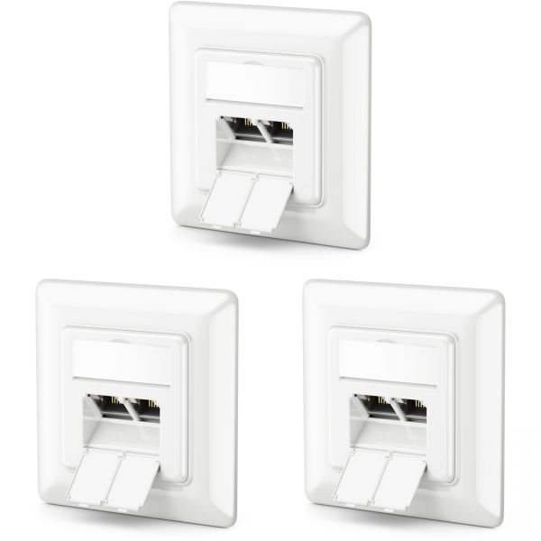 deleyCON 3x CAT6a Netzwerkdose 2x RJ45 Buchse Geschirmt Unterputz Montage Weiß