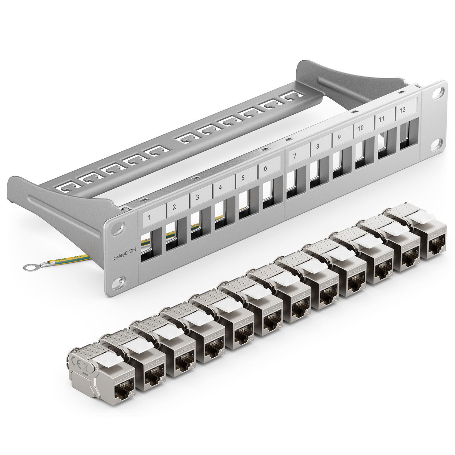 HB-DIGITAL 12-poorts patchpaneel, patchveld, verdelerveld, 1 HE 12x CAT 8 RJ45 Keystone Jack module, GHMT gecertificeerd, volledig afgeschermd STP 40 Gbps, compatibel met installatiekabel