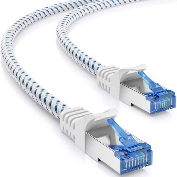 deleyCON 3,0m CAT8.1 Nylon Netzwerkkabel S/FTP PIMF 2000MHz 40Gbit RJ45 Weiß