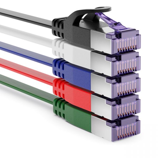 deleyCON 5x 0,25m RJ45 Patchkabel Flachkabel mit CAT7 Rohkabel U/FTP Bunt