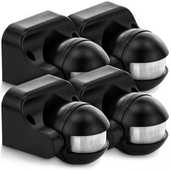 deleyCON 4x Infrarot Bewegungsmelder - Innen/Außen IP44 - 180° bis 12m - Schwarz