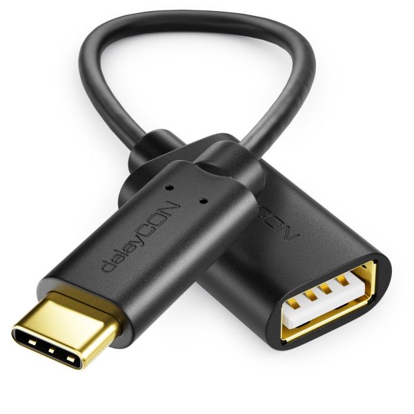 deleyCON 0,2m USB C OTG Adapter Kabel USB 2.0 USB-C zu USB-A Buchse Handy Tablet