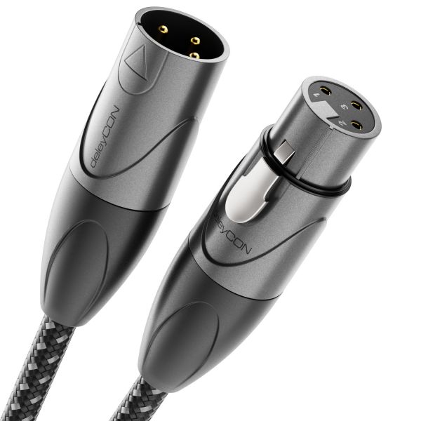 deleyCON 20m XLR Kabel Nylonmantel Stecker auf Buchse 3-polig DMX Kabel Schwarz