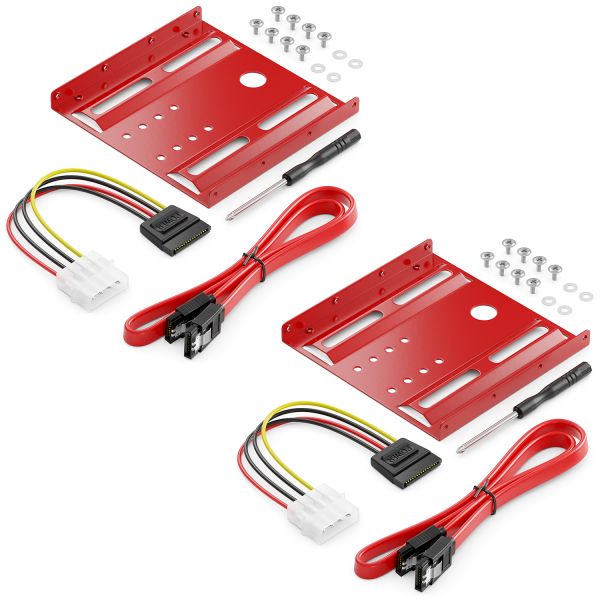 deleyCON 2x Einbaurahmen für 2,5" Festplatten SSD's auf 3,5" Adapter Rot