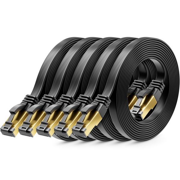 deleyCON 5x 2m CAT8 Flach Netzwerkkabel (40 Gbit/s, Kupfer, RJ45, Schwarz)