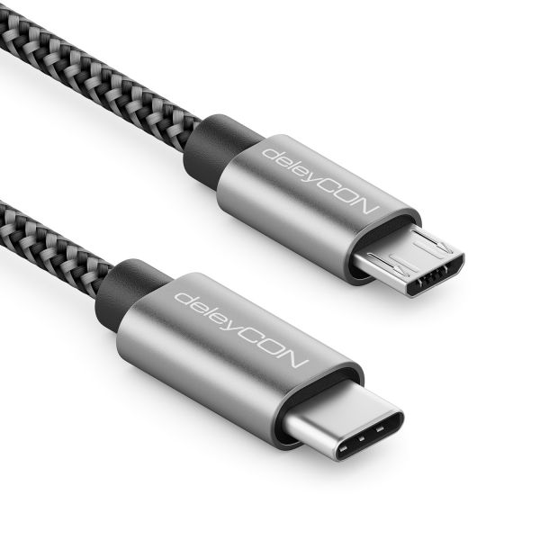 deleyCON 1m USB C auf Micro USB Kabel Adapter Ladekabel Datenkabel Schwarz