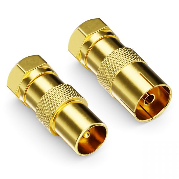 deleyCON 2x SAT Kabel Adapter F-Stecker auf 1x Antennenstecker &amp; 1x Buchse Koax