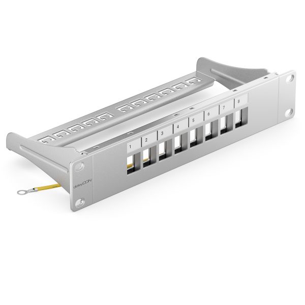 deleyCON 8 Port Patchpanel Modular für Keystone Module 1HE 10 Zoll Grau