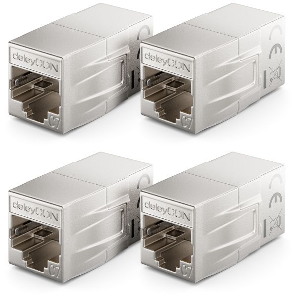 deleyCON 4x CAT 7 Kupplung Verbinder Adapter Metall RJ45 2x RJ45 600 MHz 10Gbps