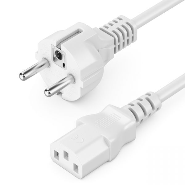 deleyCON 20m Kaltgerätekabel (C13, Typ F) weiß für Monitor/Drucker