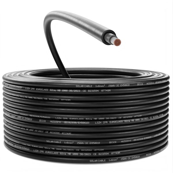 deleyCON 50m Solarkabel 6mm² Photovoltaik-Kabel für PV-Anlagen 1kV AC 1,5kV DC
