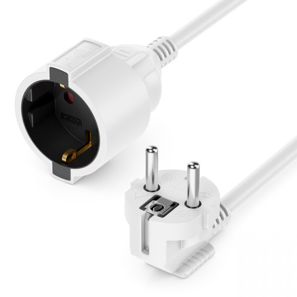 deleyCON 10m Verlängerungskabel Schutzkontakt Stecker (CEE 7/4) 90° zu Buchse