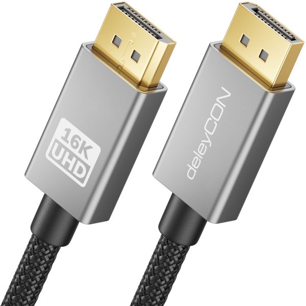 deleyCON 0,5m 16K 8K UHD DisplayPort Kabel 2.1 40Gbit/s HDR Kurz