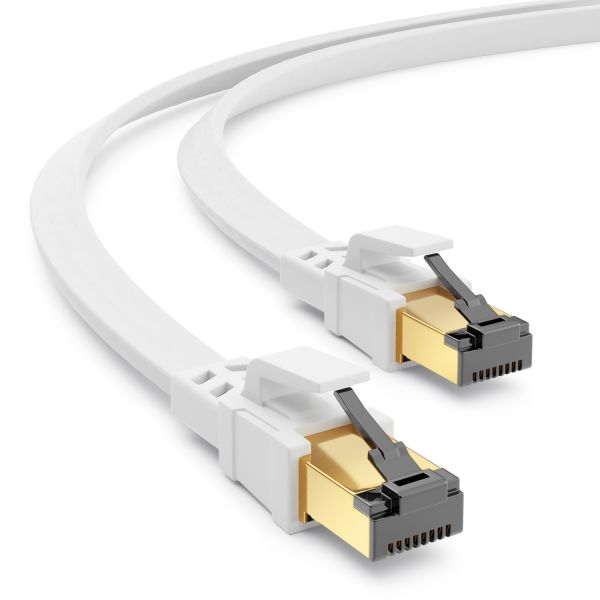 deleyCON 3,0m CAT8.1 Flache Patchkabel U/FTP Schirmung 2000MHz 40Gbit Weiß