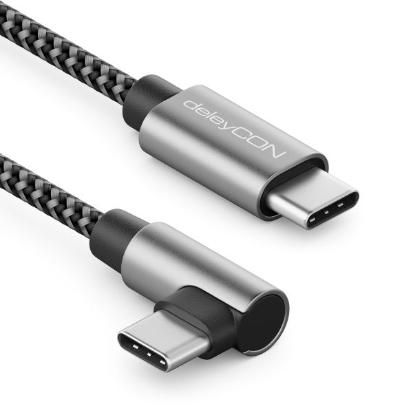 deleyCON 2m USB C Kabel 1x 90° Gewinkelt PD3.0 (60W Schnellladekabel) iPhone
