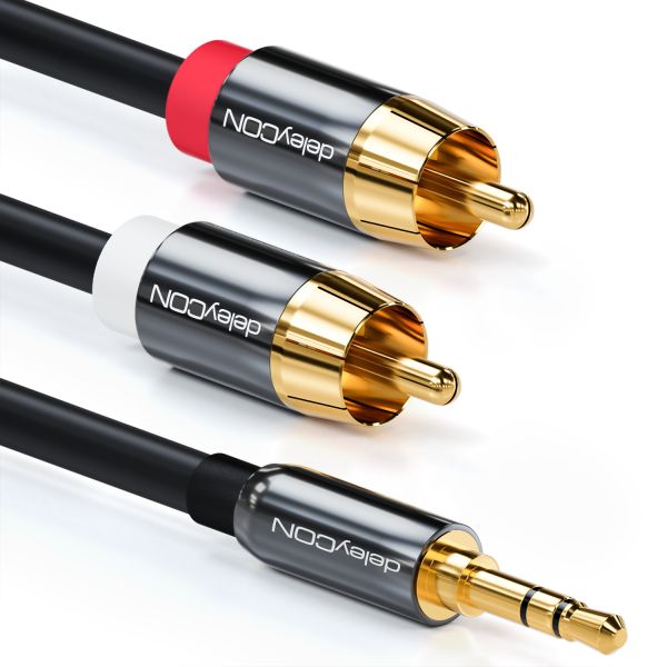 deleyCON 2m HQ Adapter Audio Kabel - 3,5mm Klinke zu 2x Cinch Stecker
