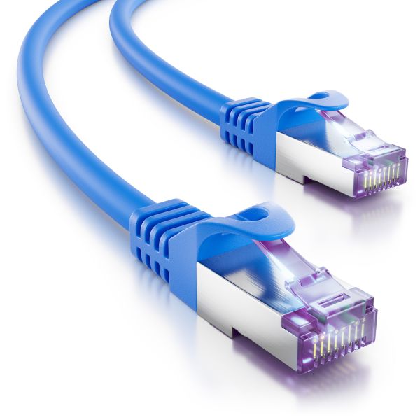 deleyCON 0,5m RJ45 Patchkabel SFTP PiMF Netzwerkkabel mit CAT7 Rohkabel blau