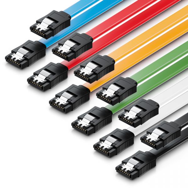 deleyCON 6x 50cm SATA3 Kabel Datenkabel HDD SSD 2 Gerade L-Typ Stecker Bunt