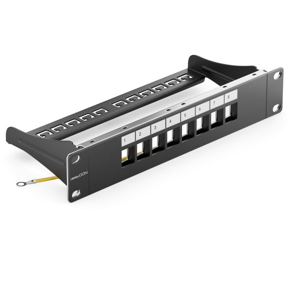 deleyCON 8 Port Patchpanel Modular für Keystone Module 1HE 10 Zoll Schwarz