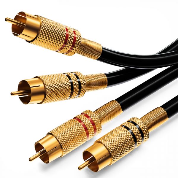 deleyCON 10m Audio Cinch Kabel 2x Cinch Stecker auf 2x Stecker HiFi Vollmetall