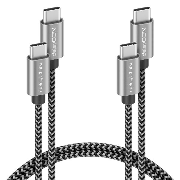 deleyCON 2x 1m USB C Kabel PD3.0 60W Schnellladekabel USB Ladekabel für iPhone