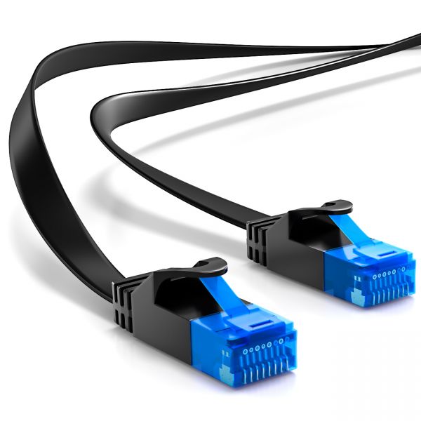 deleyCON 0,25m CAT6 flaches Patchkabel Flachkabel Netzwerkkabel LAN Schwarz
