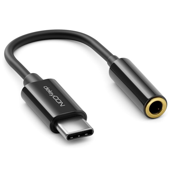 deleyCON Kopfhörer Adapter USB C auf 3,5mm Klinke AUX Smartphones 10cm Schwarz