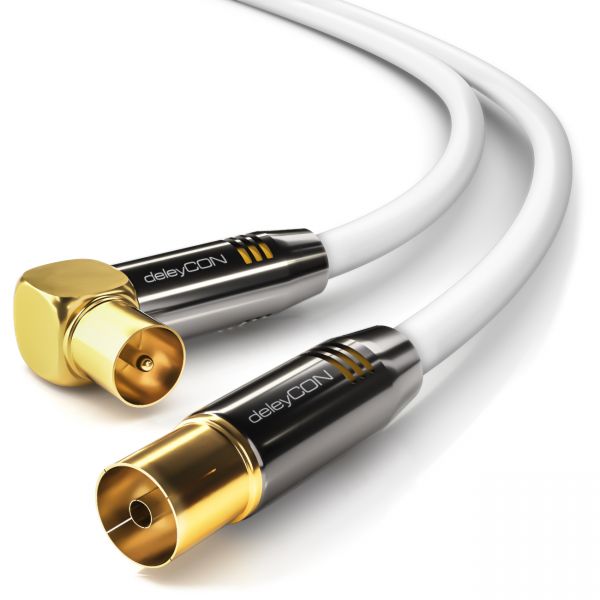 deleyCON HDTV TV Antennen Kabel 10m - 1x 90° gewinkelt 10m Stecker zu Buchse