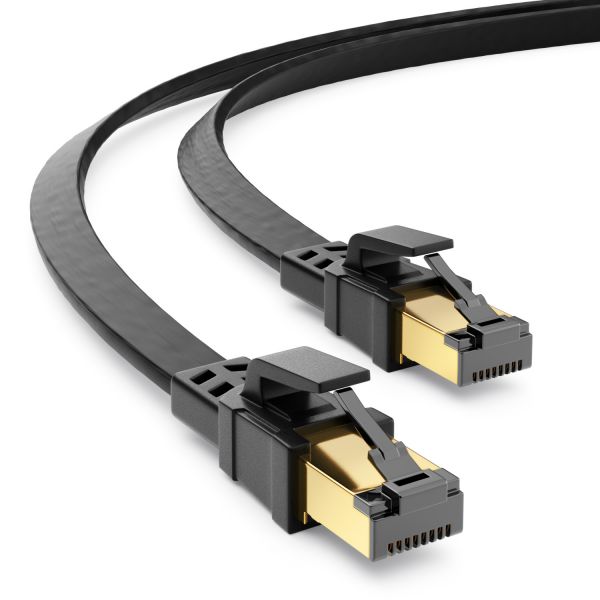 deleyCON 5m CAT8.1 Flache Patchkabel U/FTP Schirmung 2000MHz 40Gbit Schwarz