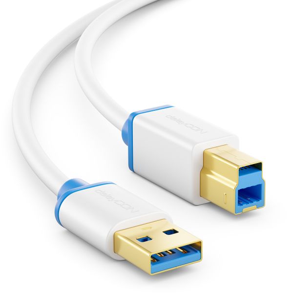 deleyCON 1m USB 3.0 Super Speed Kabel USB-A auf USB-B - Weiß